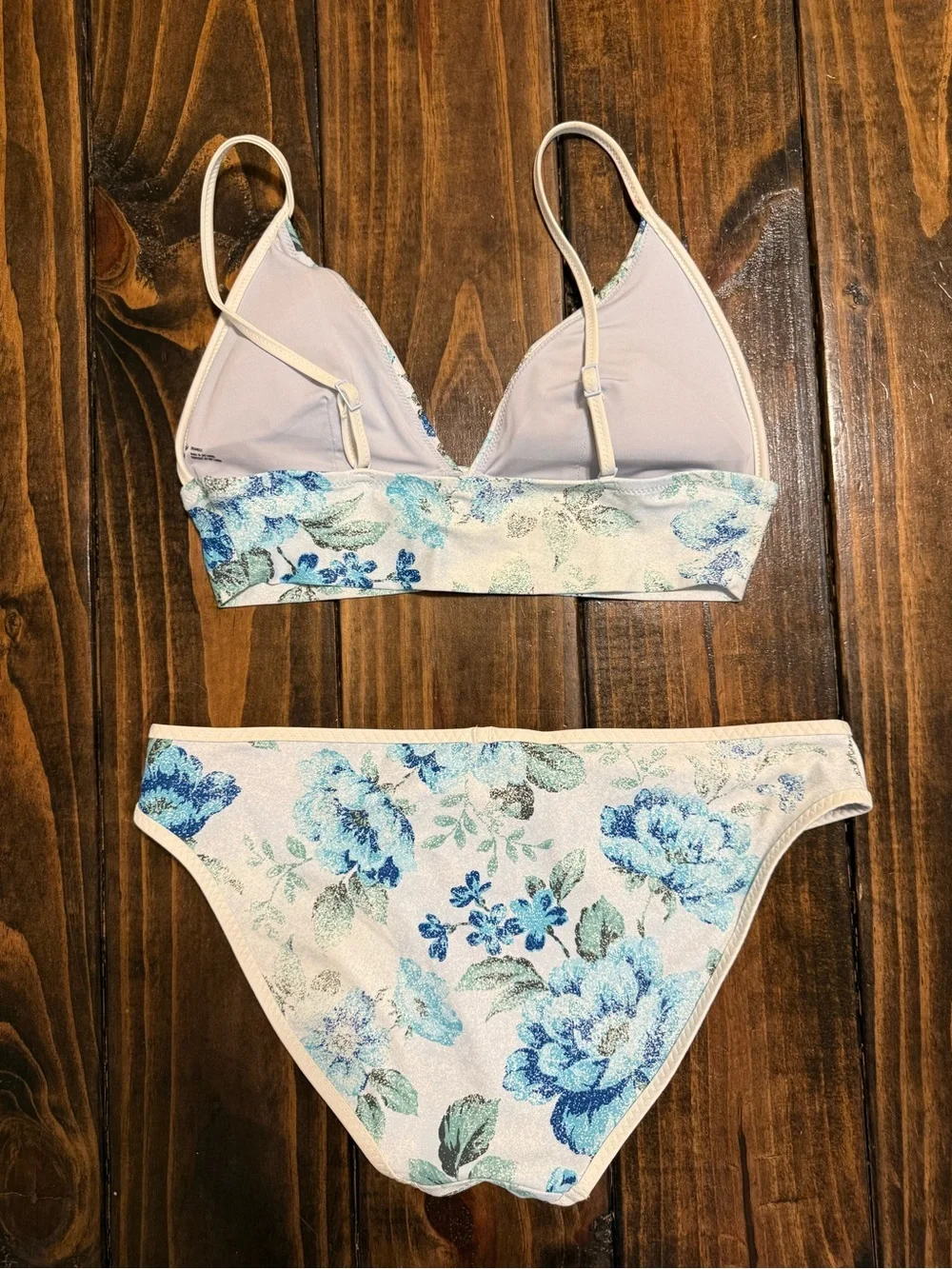 aerie Cream Bikini Set with Blue & Green Floral Print
